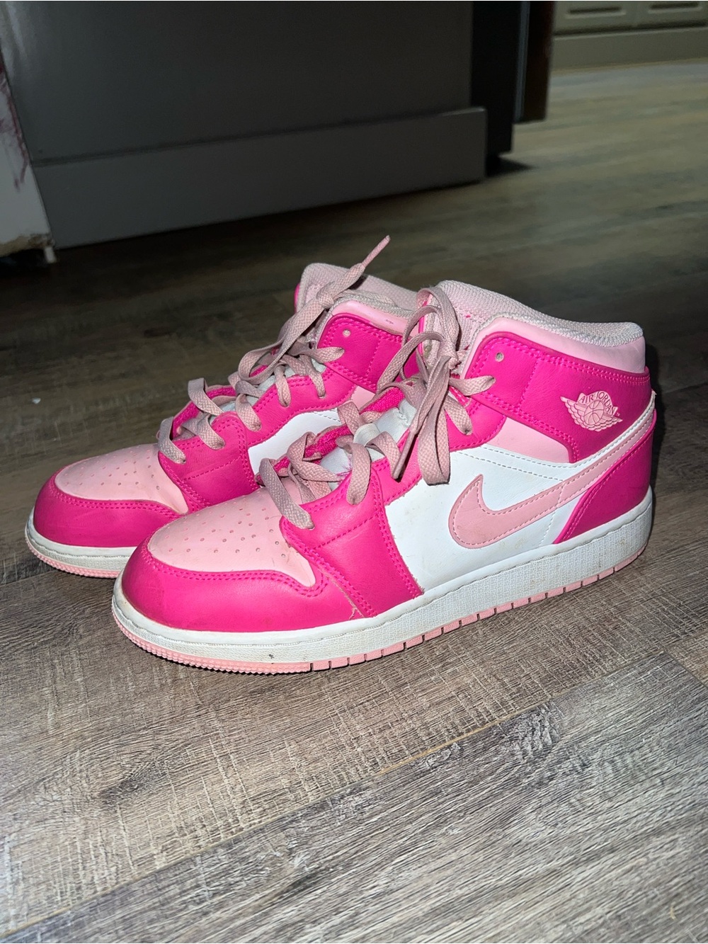 Pink and White High-Top Jordans